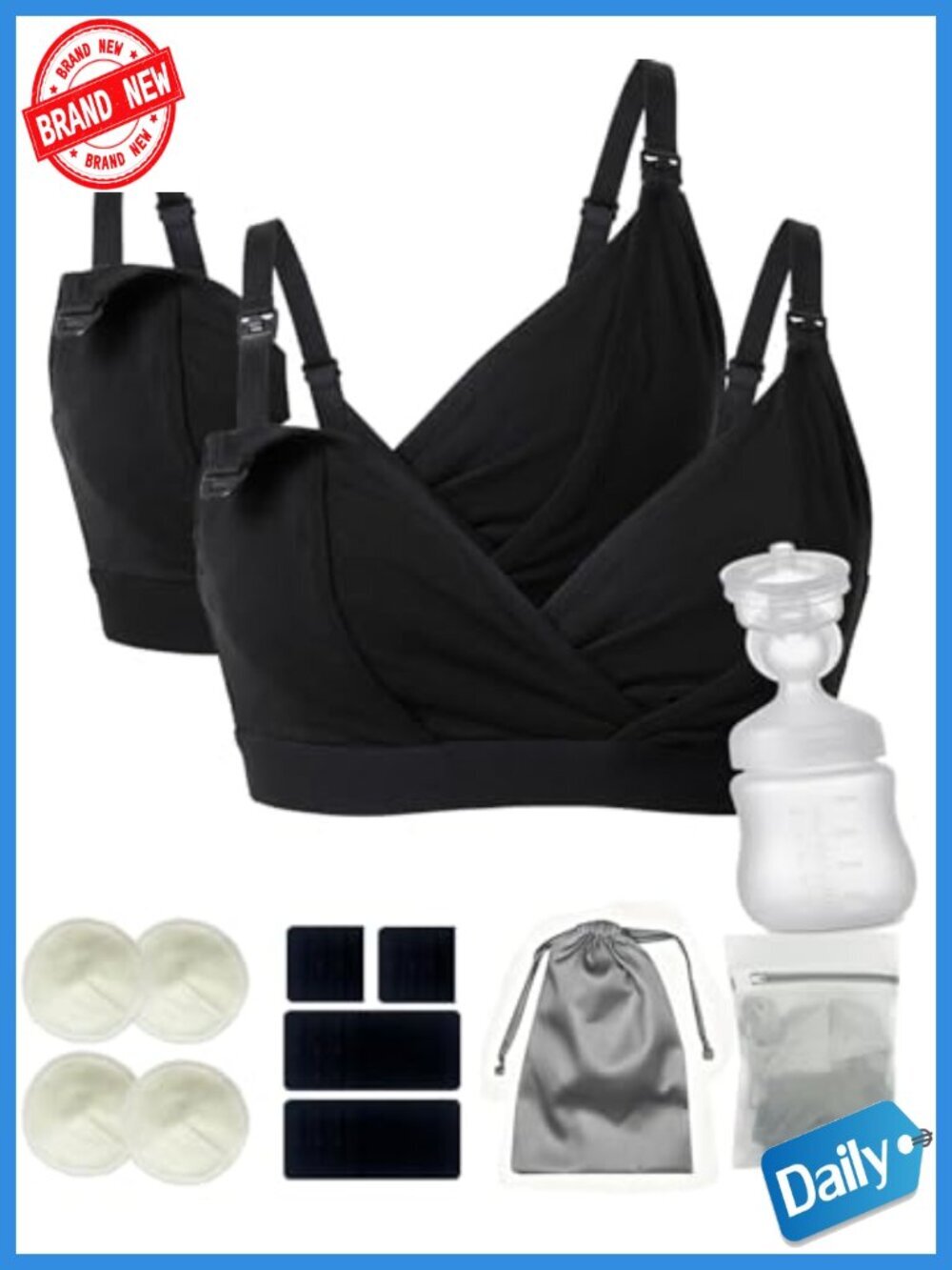 Hands Free Pumping Bra 2pk Nursing Adjustable V-Neck Maternity Wireless Cotton